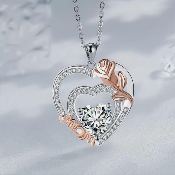 Jewelry - Dainty Mom Necklace in Sterling Silver with a Cubic Zirconia in the Center